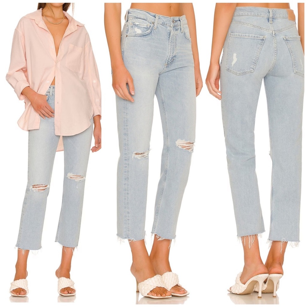 CITIZENS OF HUMANITY Daphne Ripped High Waist Raw Hem Crop Stovepipe Jeans